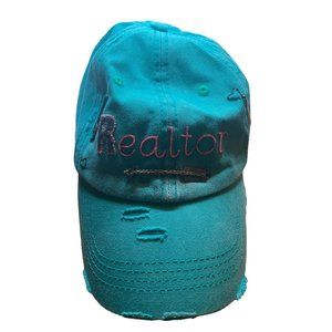 Cotton Distressed Green Realtor Ball Cap.